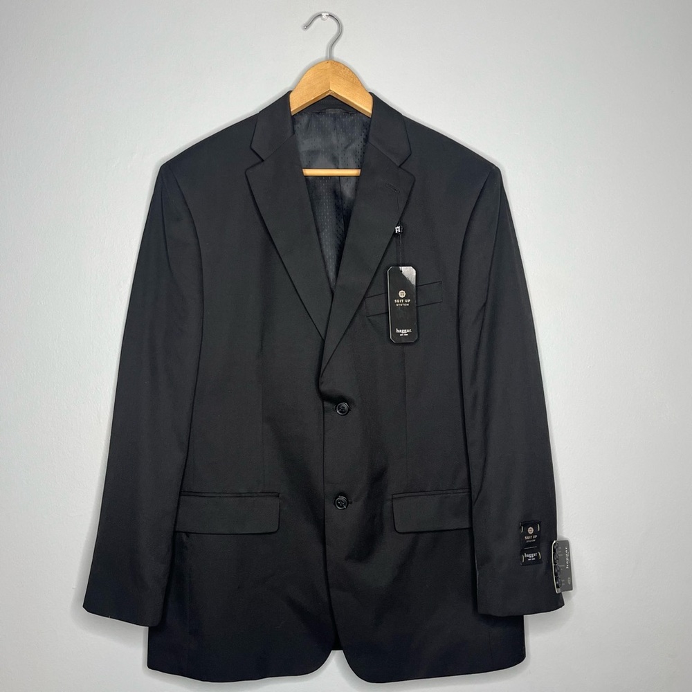 Haggar Mens Two Piece Black Suit Set - Jacket & Pants NWT C1